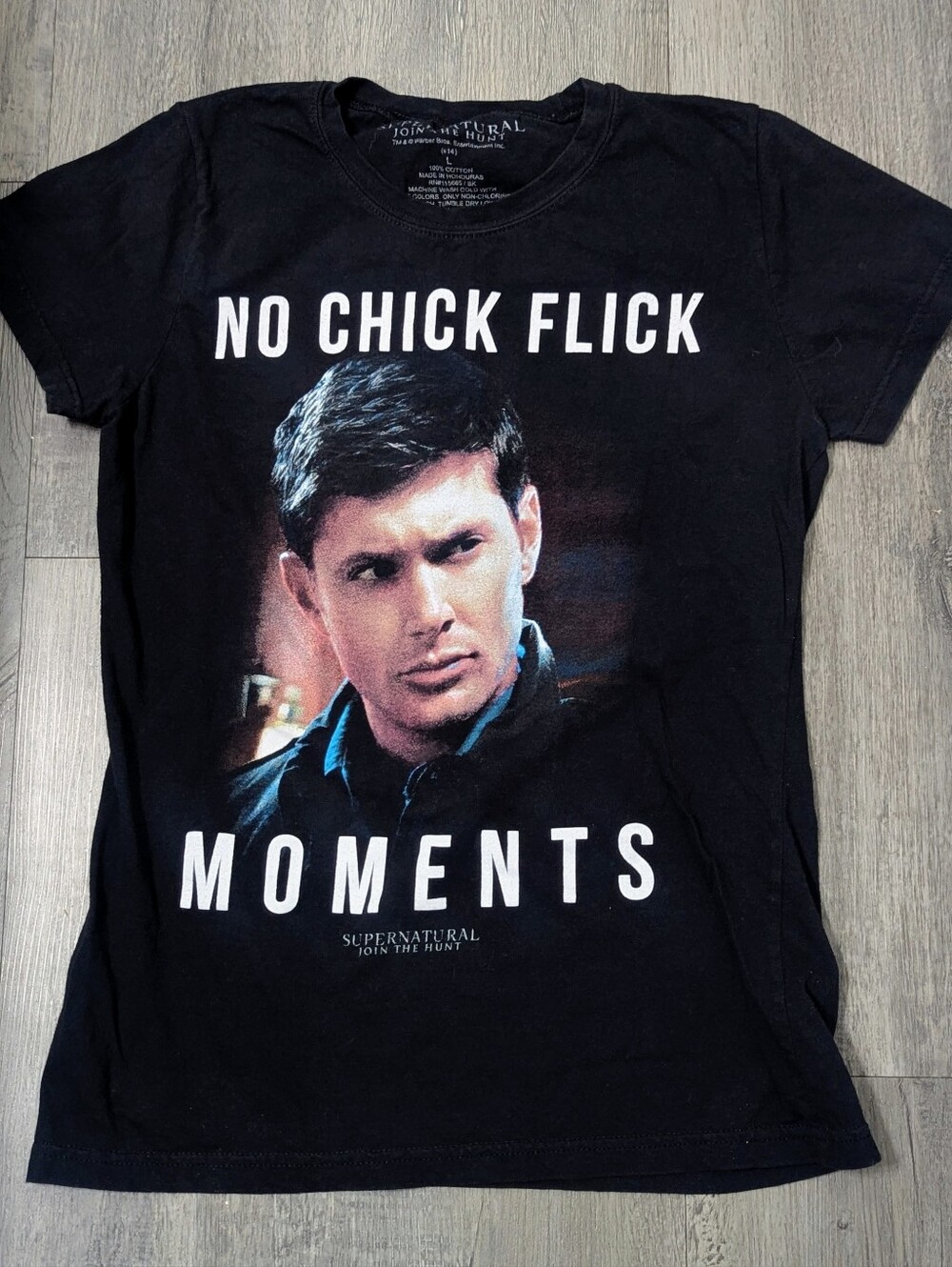 'No Chick Flick Moments' Black Graphic Tee Juniors Size Large